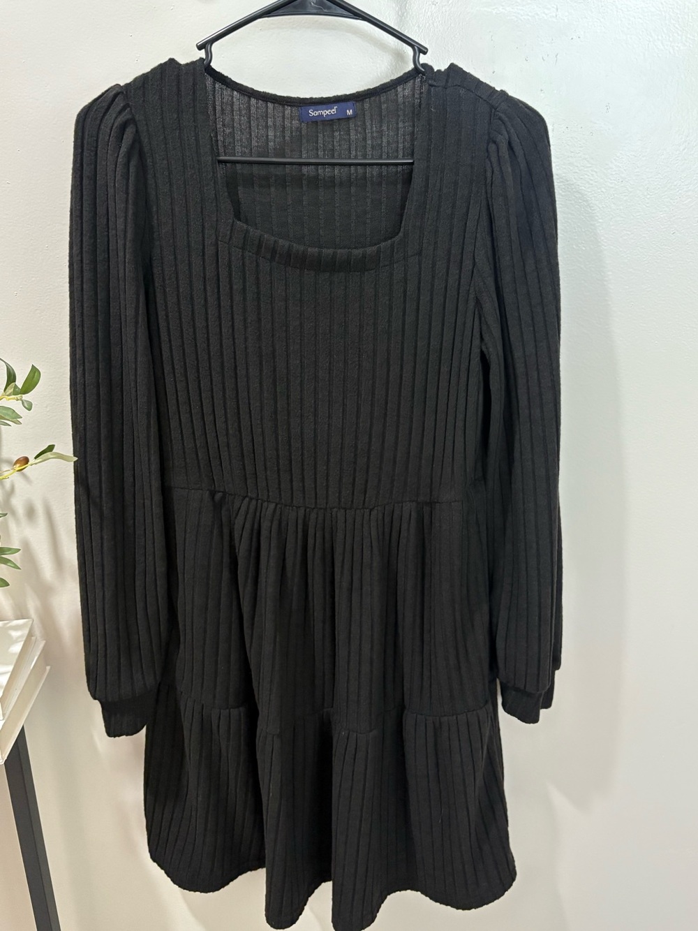 Sampeel Black Ribbed Tiered Long Sleeve Mini Dress Size M